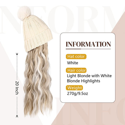 Ins Hot Hat Hair Extension Long Wavy Curly White Hat Wig