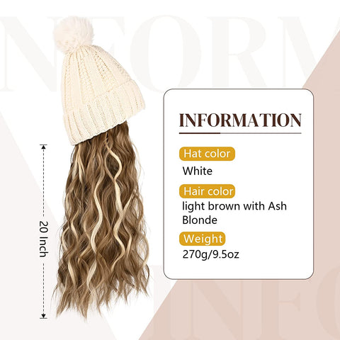 Ins Hot Hat Hair Extension Long Wavy Curly White Hat Wig