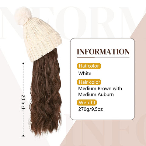 Ins Hot Hat Hair Extension Long Wavy Curly White Hat Wig