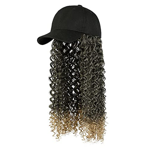 Ins Hot Baseball Cap with 16'' 20''Hair Extensions Adjustable Wig Hat Attached African Kinky Curly Hairpiece