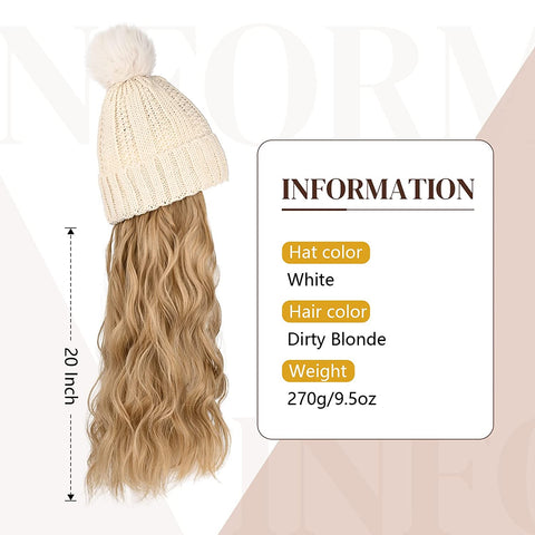 Ins Hot Hat Hair Extension Long Wavy Curly White Hat Wig