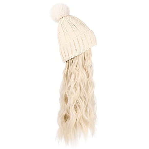 Ins Hot Hat Hair Extension Long Wavy Curly White Hat Wig