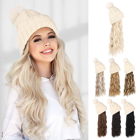 Ins Hot Hat Hair Extension Long Wavy Curly White Hat Wig