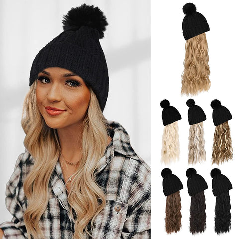 Ins Hot Hat Hair Extension Long Wavy Curly White Hat Wig