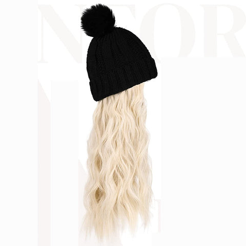 Ins Hot Hat Hair Extension Long Wavy Curly White Hat Wig