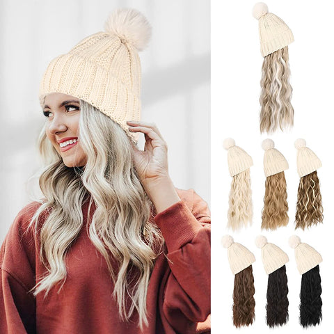 Ins Hot Hat Hair Extension Long Wavy Curly White Hat Wig