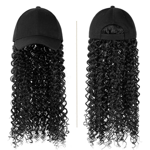 Ins Hot Baseball Cap with 16'' 20''Hair Extensions Adjustable Wig Hat Attached African Kinky Curly Hairpiece