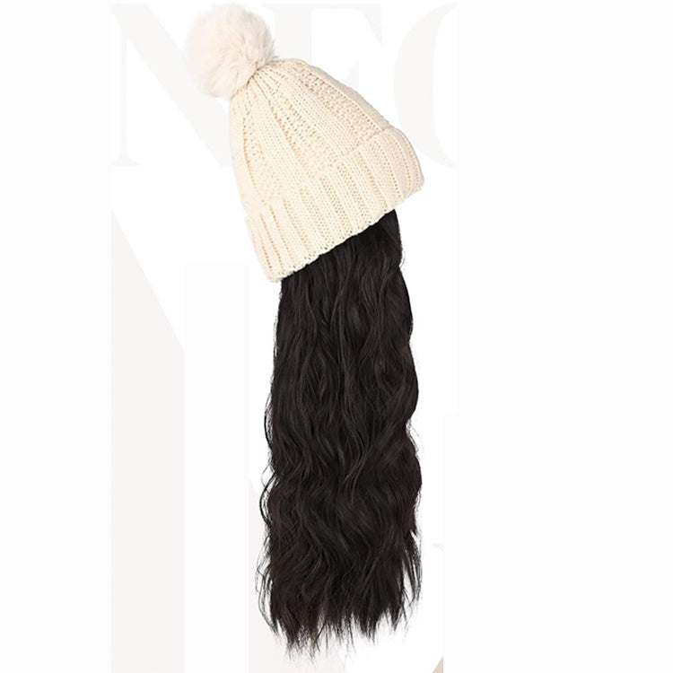 Ins Hot Hat Hair Extension Long Wavy Curly White Hat Wig