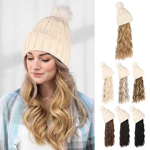 Ins Hot Hat Hair Extension Long Wavy Curly White Hat Wig