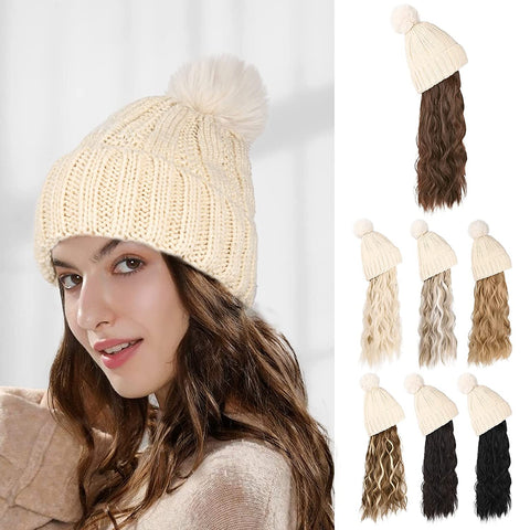 Ins Hot Hat Hair Extension Long Wavy Curly White Hat Wig