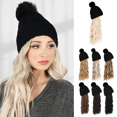 Ins Hot Hat Hair Extension Long Wavy Curly White Hat Wig