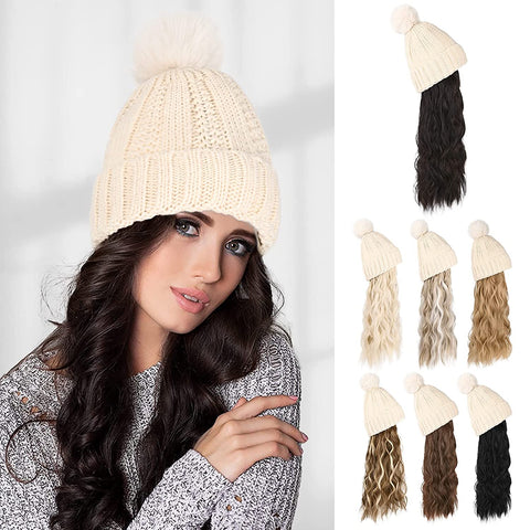 Ins Hot Hat Hair Extension Long Wavy Curly White Hat Wig