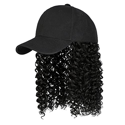 Ins Hot Baseball Cap with 16'' 20''Hair Extensions Adjustable Wig Hat Attached African Kinky Curly Hairpiece