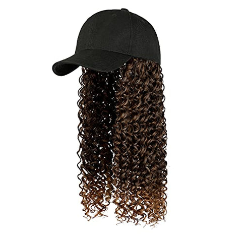 Ins Hot Baseball Cap with 16'' 20''Hair Extensions Adjustable Wig Hat Attached African Kinky Curly Hairpiece