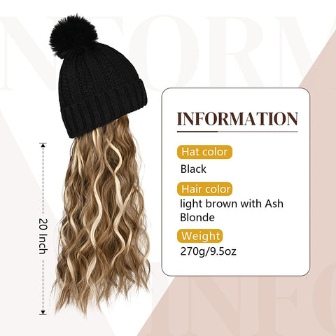 Ins Hot Hat Hair Extension Long Wavy Curly White Hat Wig