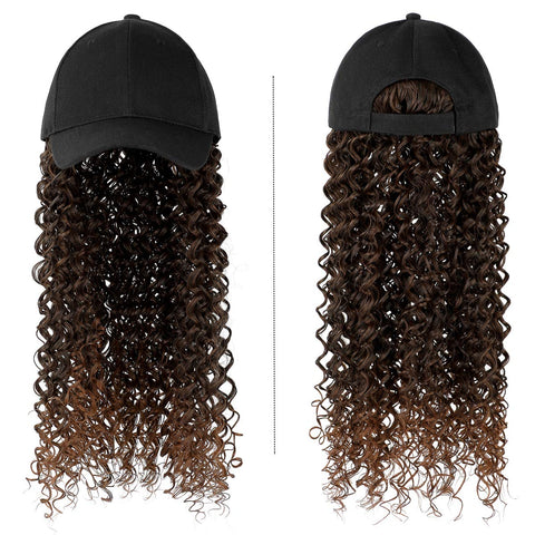 Ins Hot Baseball Cap with 16'' 20''Hair Extensions Adjustable Wig Hat Attached African Kinky Curly Hairpiece