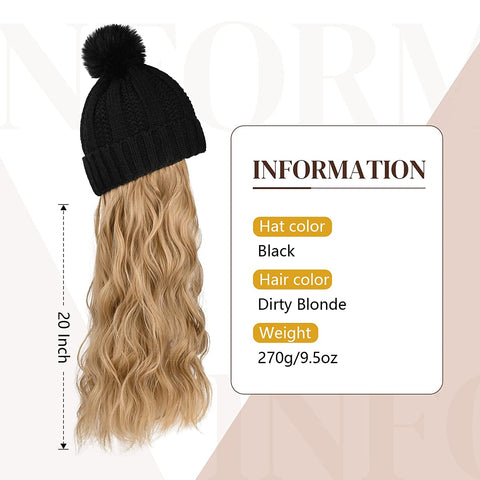 Ins Hot Hat Hair Extension Long Wavy Curly White Hat Wig