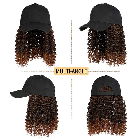 Ins Hot Baseball Cap with 16'' 20''Hair Extensions Adjustable Wig Hat Attached African Kinky Curly Hairpiece