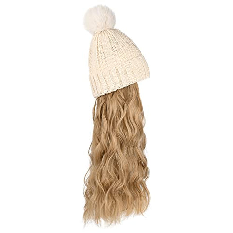 Ins Hot Hat Hair Extension Long Wavy Curly White Hat Wig