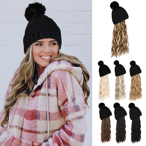 Ins Hot Hat Hair Extension Long Wavy Curly White Hat Wig