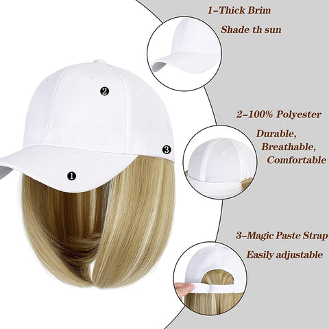 Ins Hot Baseball Cap with 14'' Hair Extensions Adjustable Wig