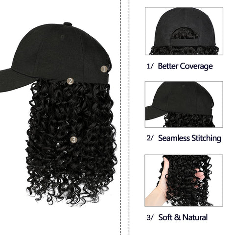 Ins Hot Baseball Cap with 16'' 20''Hair Extensions Adjustable Wig Hat Attached African Kinky Curly Hairpiece