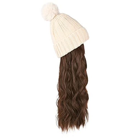 Ins Hot Hat Hair Extension Long Wavy Curly White Hat Wig