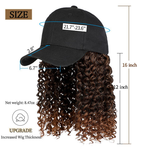 Ins Hot Baseball Cap with 16'' 20''Hair Extensions Adjustable Wig Hat Attached African Kinky Curly Hairpiece