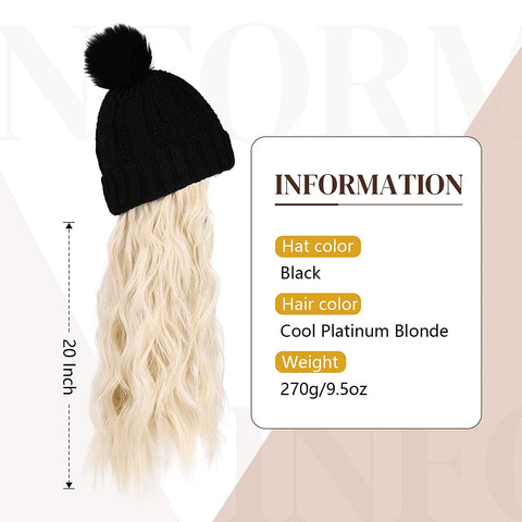 Ins Hot Hat Hair Extension Long Wavy Curly White Hat Wig