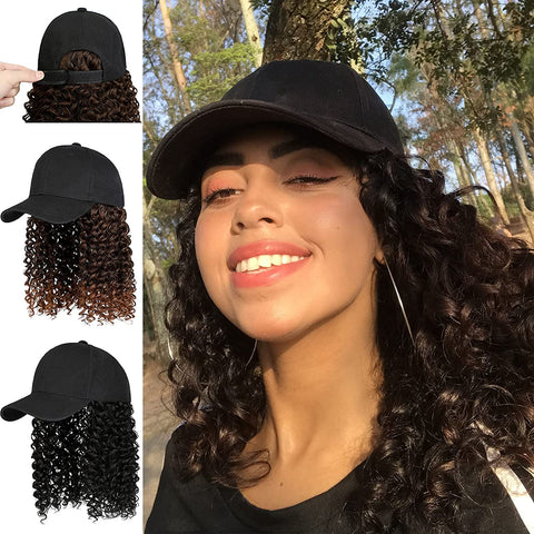 Ins Hot Baseball Cap with 16'' 20''Hair Extensions Adjustable Wig Hat Attached African Kinky Curly Hairpiece