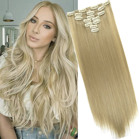 16 Clips Long Straight Hair Extensions