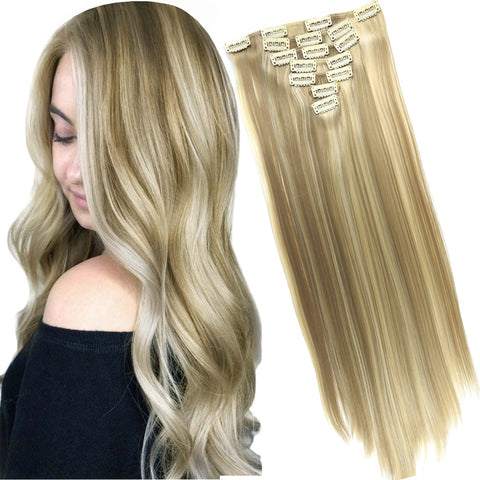 16 Clips Long Straight Hair Extensions