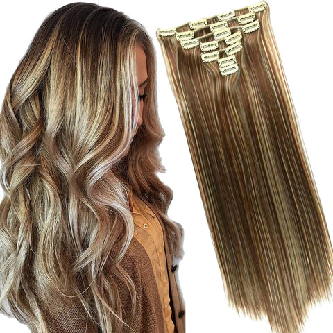 16 Clips Long Straight Hair Extensions