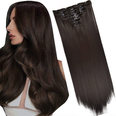 16 Clips Long Straight Hair Extensions