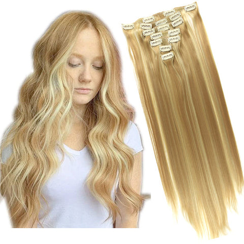 16 Clips Long Straight Hair Extensions