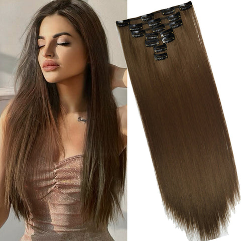 16 Clips Long Straight Hair Extensions