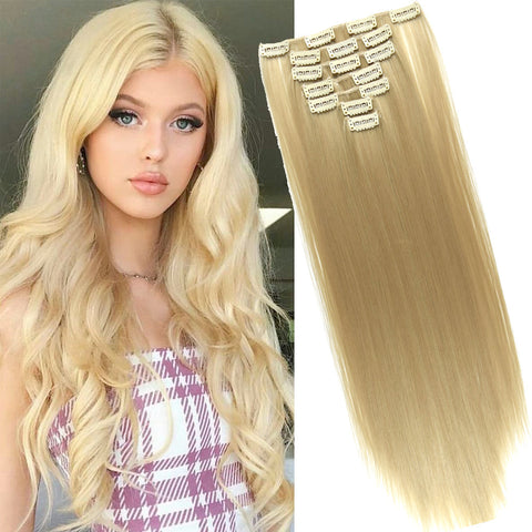 16 Clips Long Straight Hair Extensions