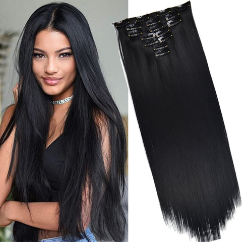 16 Clips Long Straight Hair Extensions