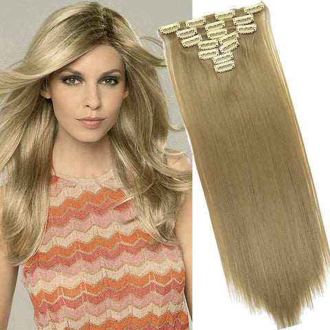 16 Clips Long Straight Hair Extensions