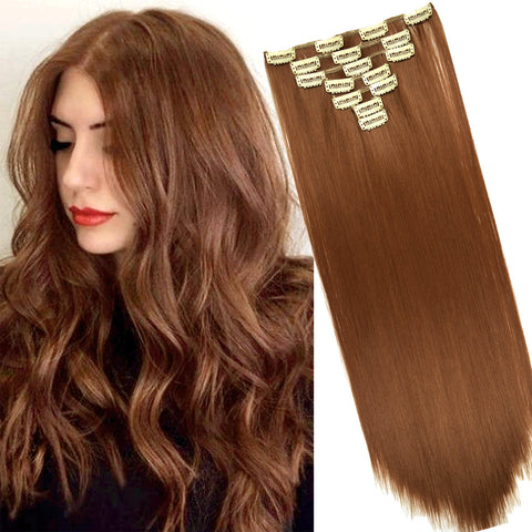 16 Clips Long Straight Hair Extensions