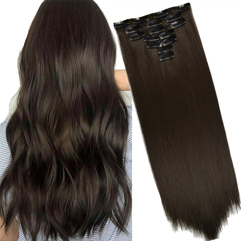 16 Clips Long Straight Hair Extensions