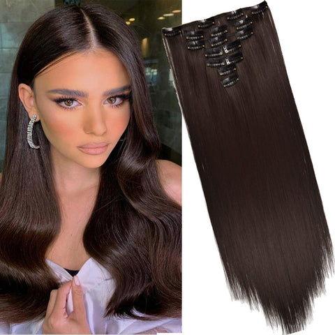 16 Clips Long Straight Hair Extensions