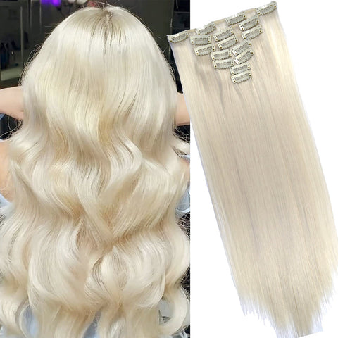 16 Clips Long Straight Hair Extensions