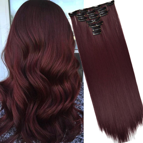 16 Clips Long Straight Hair Extensions