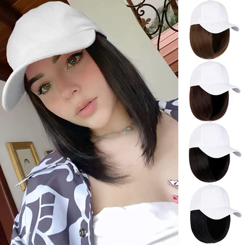 Ins Hot Baseball Cap with 14'' Hair Extensions Adjustable Wig