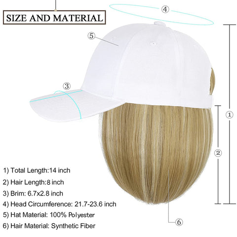 Ins Hot Baseball Cap with 14'' Hair Extensions Adjustable Wig