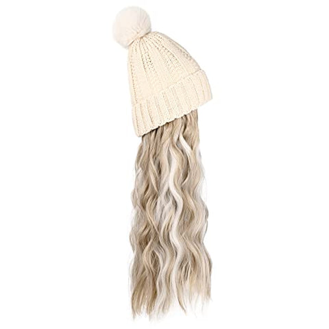 Ins Hot Hat Hair Extension Long Wavy Curly White Hat Wig