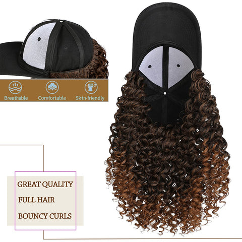 Ins Hot Baseball Cap with 16'' 20''Hair Extensions Adjustable Wig Hat Attached African Kinky Curly Hairpiece