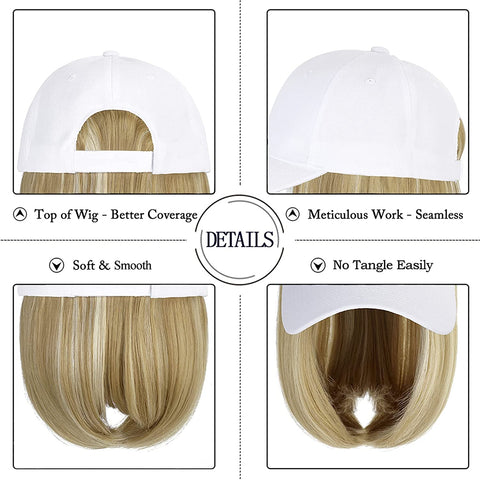 Ins Hot Baseball Cap with 14'' Hair Extensions Adjustable Wig