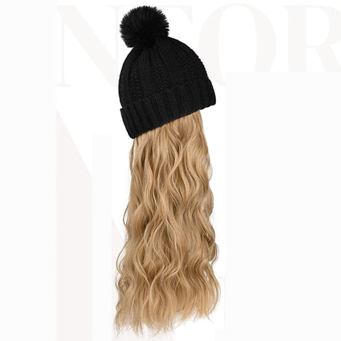 Ins Hot Hat Hair Extension Long Wavy Curly White Hat Wig